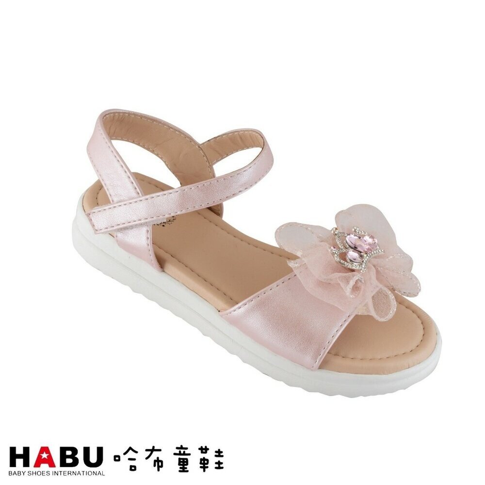 2188-PI-HABU哈布童鞋 水晶皇冠 蝴蝶結 夏日涼鞋粉色 2188-PI