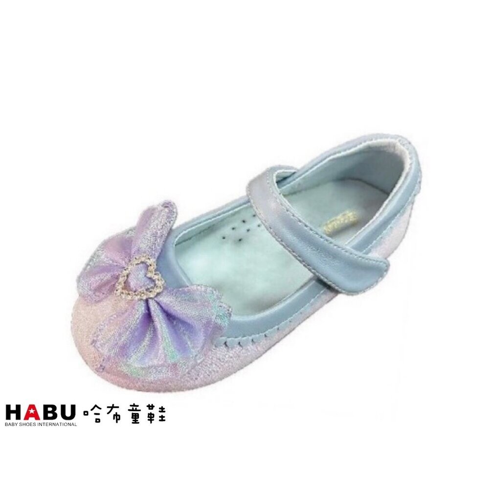 2192-BL-HABU哈布童鞋 愛心蝴蝶結 花邊 娃娃鞋 水藍 公主鞋 2192-BL