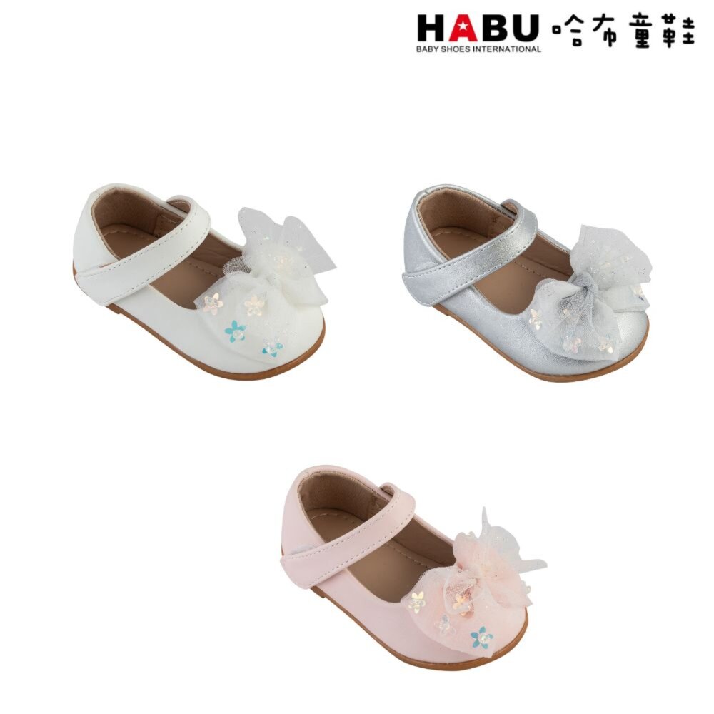 2229-HABU哈布童鞋 雙層異材質 蝴蝶結 娃娃鞋 2229-PI/2229-SV/2229-WH
