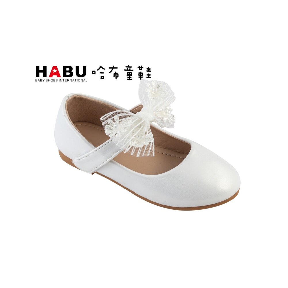 2232-WH-HABU哈布童鞋 花朵綻放蝴蝶結 娃娃鞋 白色 娃娃鞋 童鞋 2232-WH