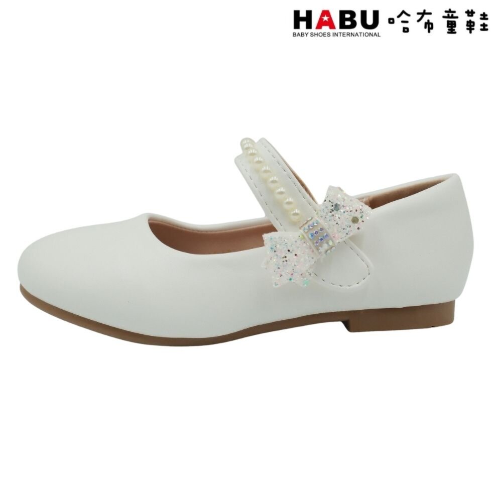 HABU哈布童鞋 素雅 蝴蝶結 公主鞋 珍珠鑽石 娃娃鞋 包鞋 白 2248-WH-圖片-1