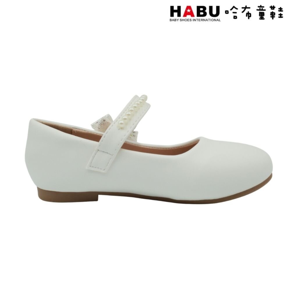 HABU哈布童鞋 素雅 蝴蝶結 公主鞋 珍珠鑽石 娃娃鞋 包鞋 白 2248-WH-圖片-2