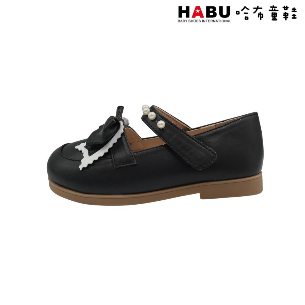 HABU哈布童鞋 珍珠 蝴蝶結 公主鞋 娃娃鞋 涼鞋 皮鞋 黑 2251-BK-圖片-1