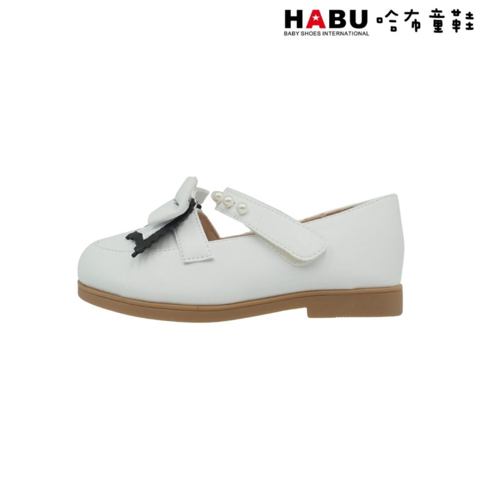 HABU哈布童鞋 珍珠 蝴蝶結 公主鞋 娃娃鞋 涼鞋 皮鞋 白 2251-WH-圖片-1
