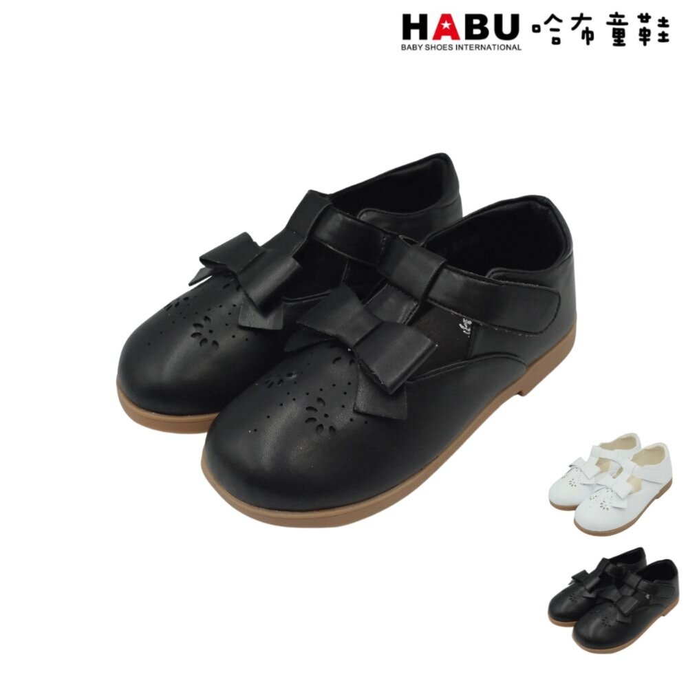 2253-BK-HABU哈布童鞋 優雅素面 蝴蝶結 公主鞋 娃娃鞋 涼鞋 皮鞋 黑 2253-BK