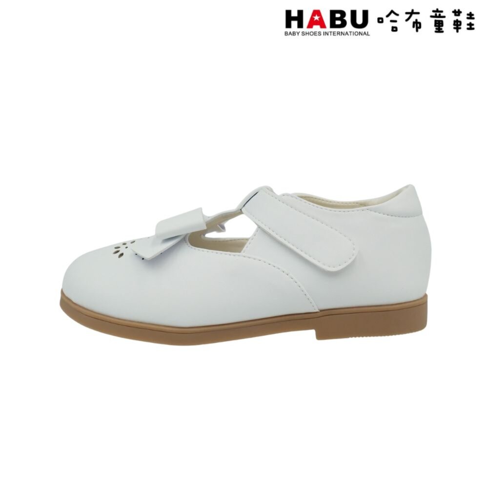 HABU哈布童鞋 優雅素面 蝴蝶結 公主鞋 娃娃鞋 涼鞋 皮鞋 白 2253-WH-圖片-1