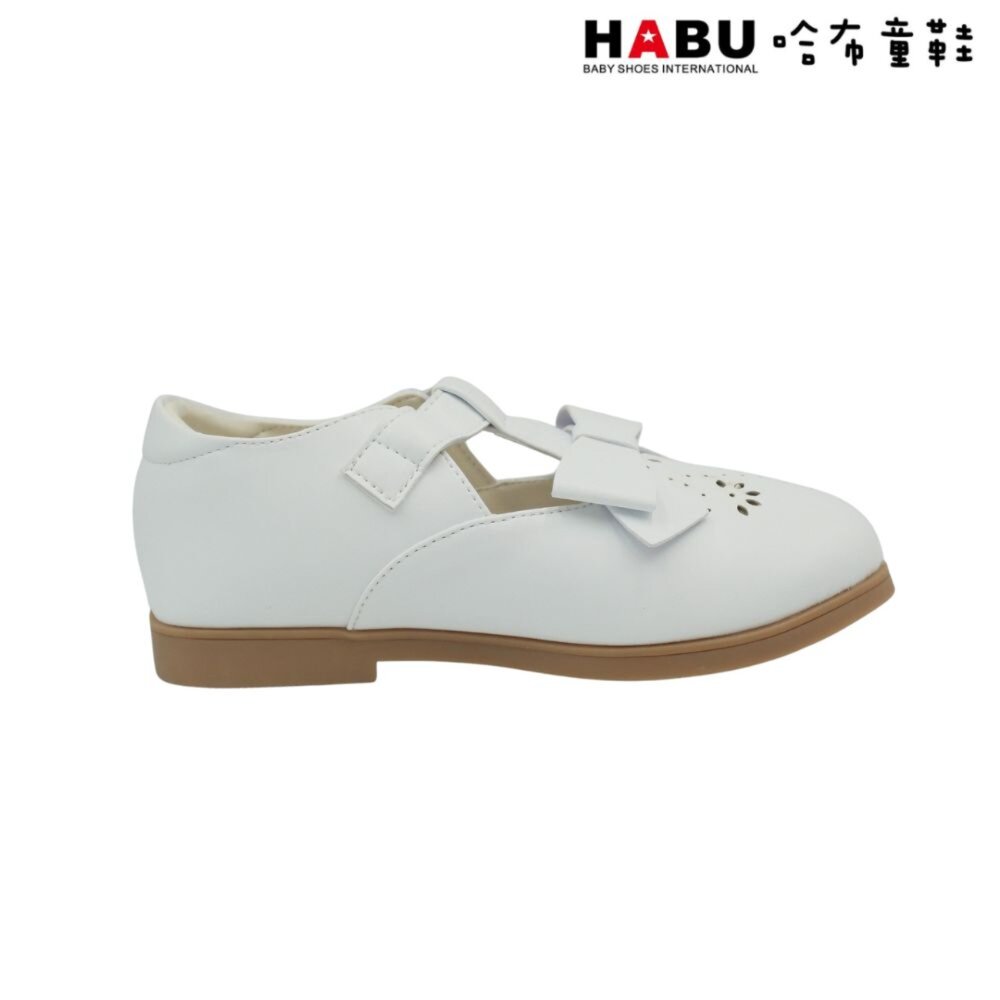 HABU哈布童鞋 優雅素面 蝴蝶結 公主鞋 娃娃鞋 涼鞋 皮鞋 白 2253-WH-圖片-2
