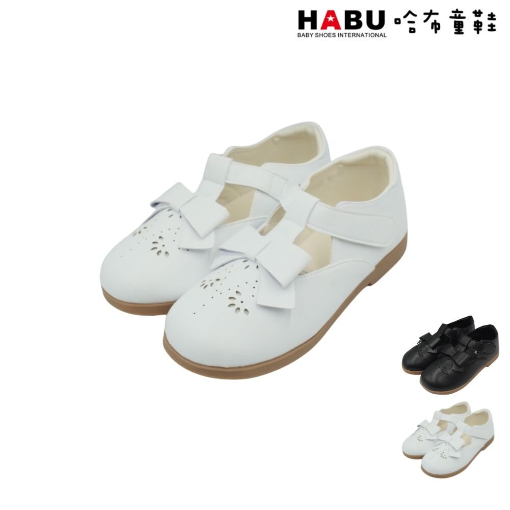 2253-WH-HABU哈布童鞋 優雅素面 蝴蝶結 公主鞋 娃娃鞋 涼鞋 皮鞋 白 2253-WH