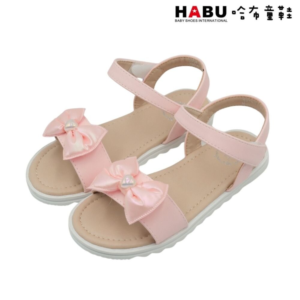 2274-PI-HABU哈布童鞋 素雅 夏日涼鞋 寶石蝴蝶結 平底鞋 粉 2274-PI