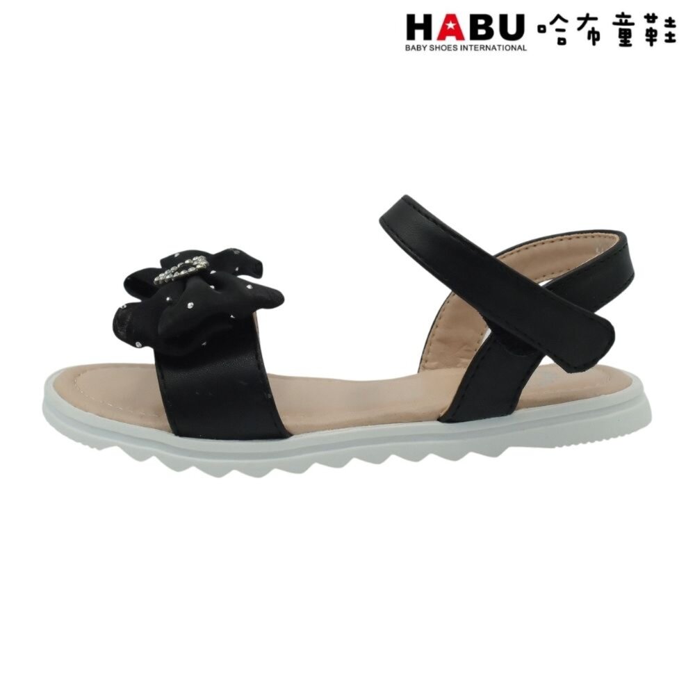 HABU哈布童鞋 氣質優雅 夏日涼鞋 鑽石愛心 蝴蝶結 平底鞋 黑 2275-BK-圖片-1