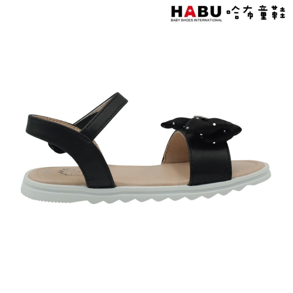 HABU哈布童鞋 氣質優雅 夏日涼鞋 鑽石愛心 蝴蝶結 平底鞋 黑 2275-BK-圖片-2