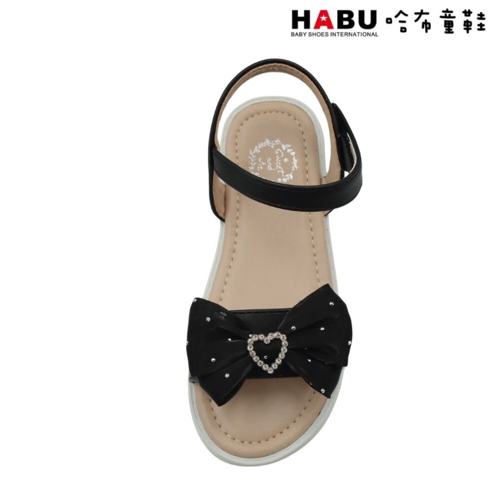 HABU哈布童鞋 氣質優雅 夏日涼鞋 鑽石愛心 蝴蝶結 平底鞋 黑 2275-BK-圖片-3