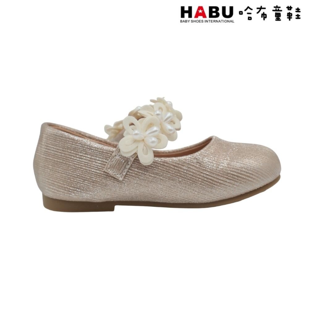 HABU 哈布童鞋 閃亮 花朵 珍珠 珠光 娃娃鞋 公主鞋 包鞋 金 2283-GD-圖片-1