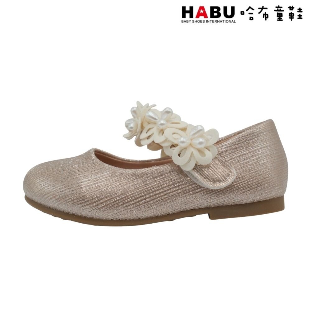 HABU 哈布童鞋 閃亮 花朵 珍珠 珠光 娃娃鞋 公主鞋 包鞋 金 2283-GD-圖片-2