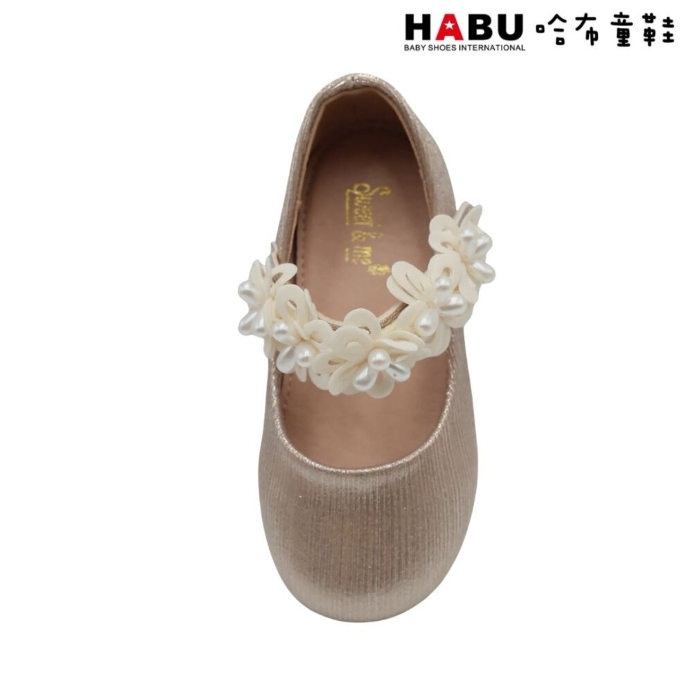 HABU 哈布童鞋 閃亮 花朵 珍珠 珠光 娃娃鞋 公主鞋 包鞋 金 2283-GD-圖片-4