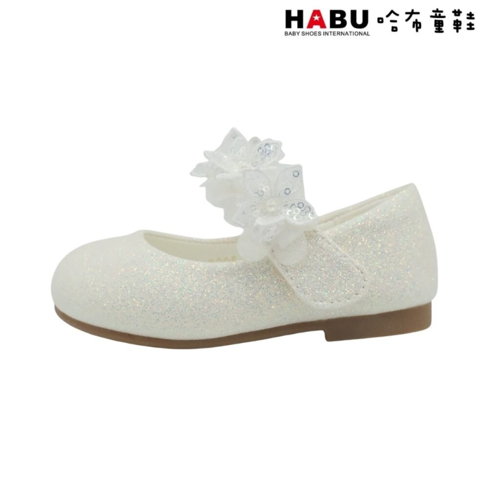 HABU 哈布童鞋 閃閃花朵 百搭 花童 娃娃鞋 公主鞋 包鞋 白 2296-WH-圖片-1