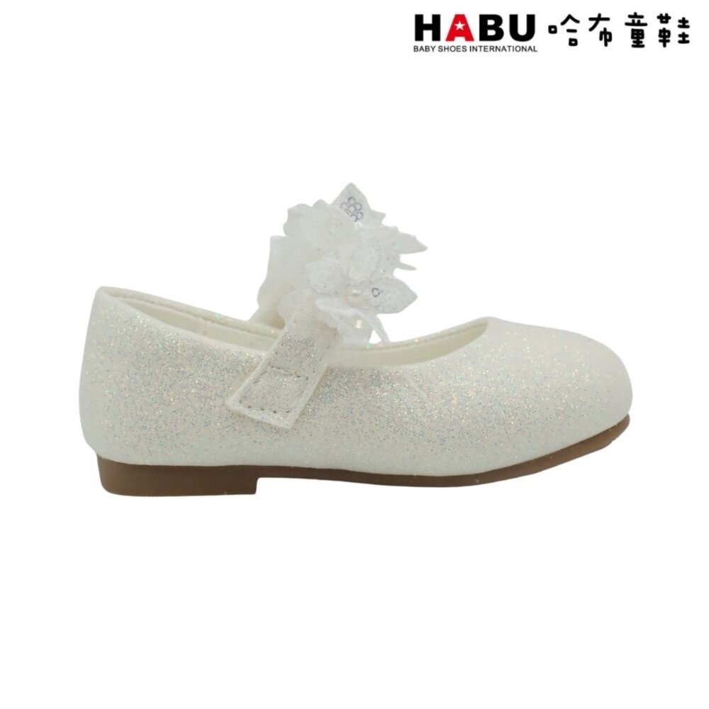 HABU 哈布童鞋 閃閃花朵 百搭 花童 娃娃鞋 公主鞋 包鞋 白 2296-WH-圖片-2
