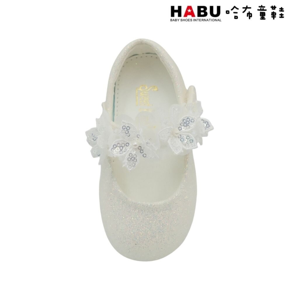 HABU 哈布童鞋 閃閃花朵 百搭 花童 娃娃鞋 公主鞋 包鞋 白 2296-WH-圖片-3