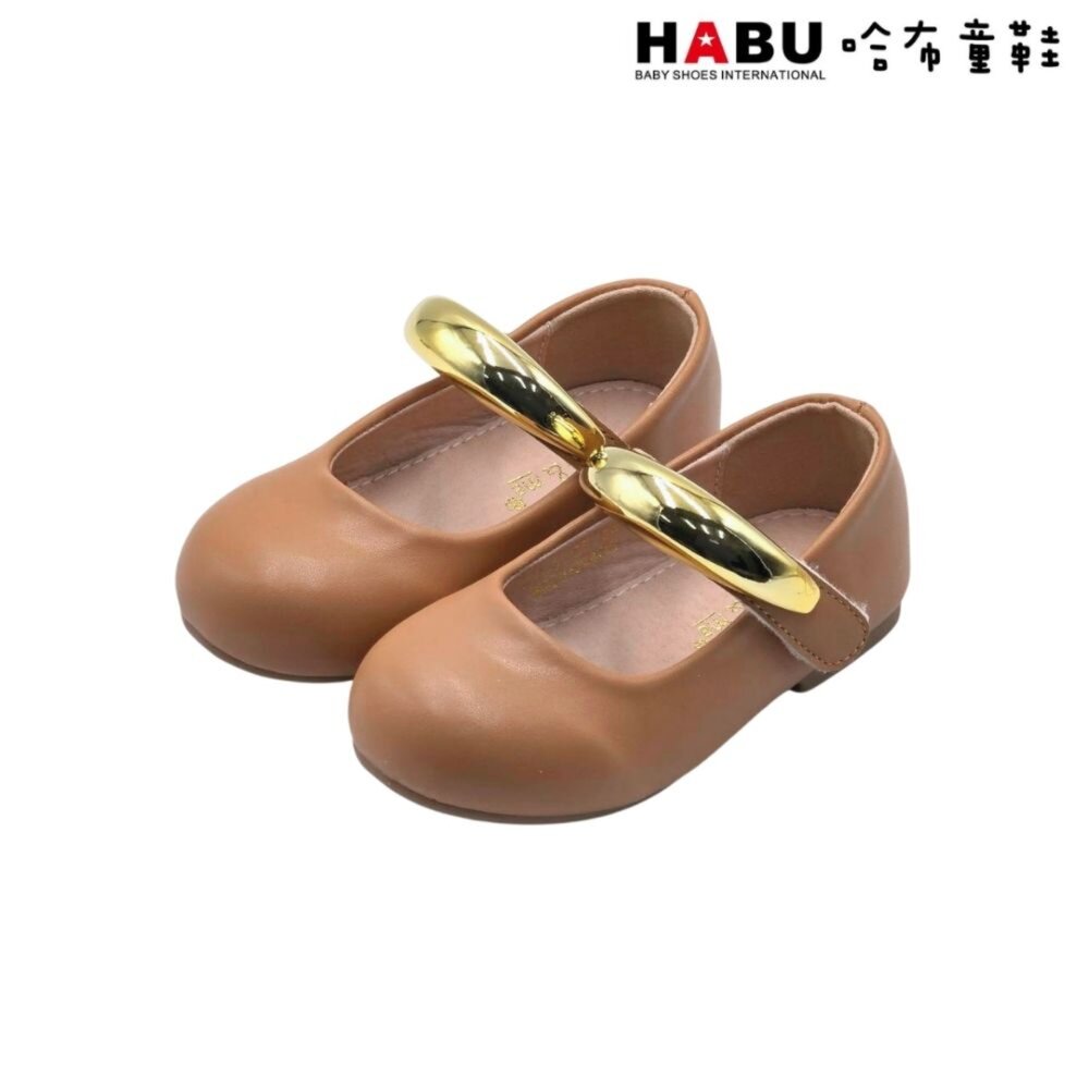 2309-CF-HABU哈布童鞋 童鞋 娃娃鞋 公主鞋 浮誇金環 皮鞋 平底鞋 素色 派對 宴會 2309-CF