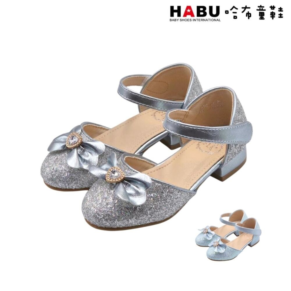 2310-SV-HABU哈布童鞋 公主鞋 娃娃鞋 跟鞋 亮片 亮鑽蝴蝶結 低跟鞋 花童鞋 舞會鞋 2310-SV