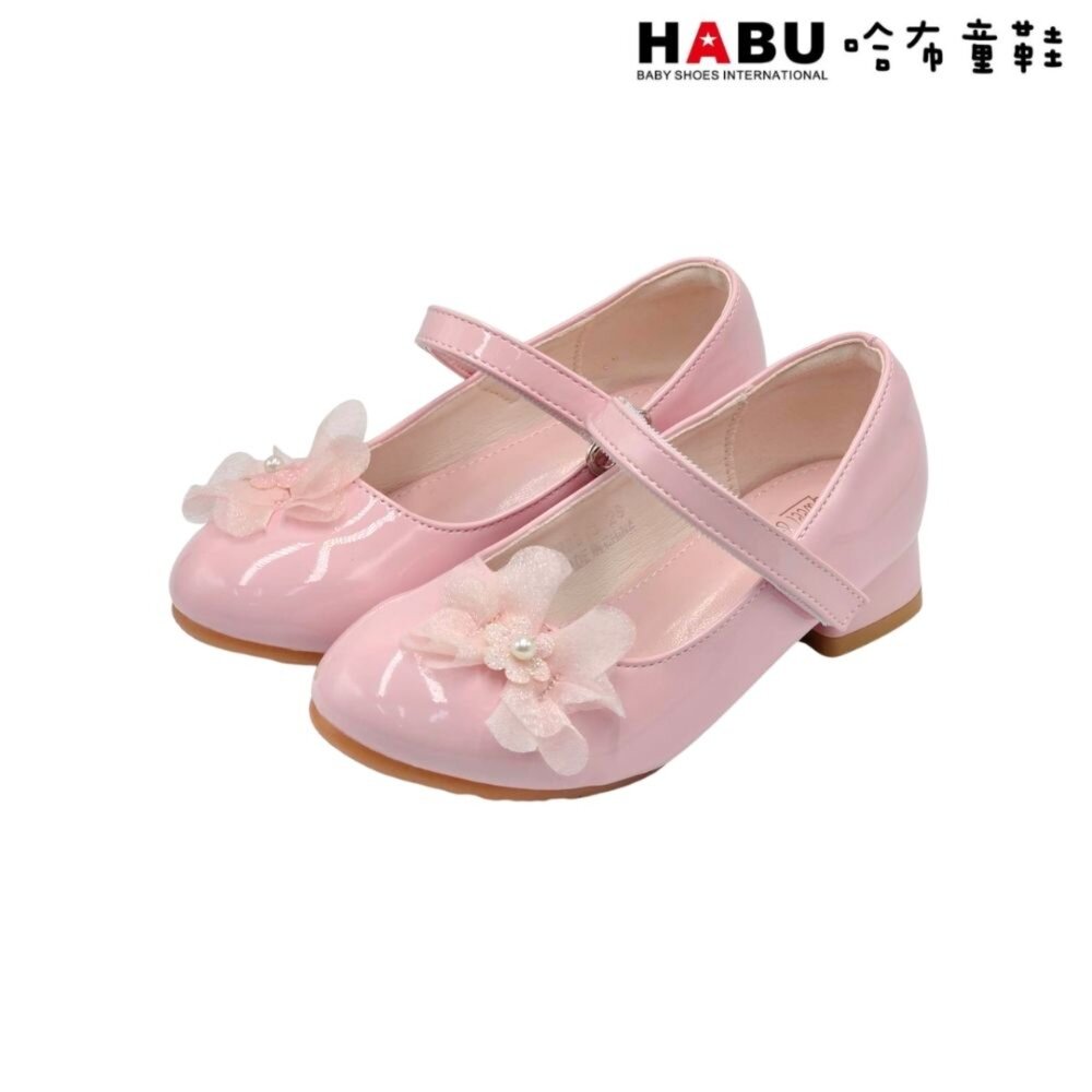 HABU哈布童鞋 公主鞋 娃娃鞋 跟鞋 亮面 珍珠 花朵 低跟鞋 花童鞋 舞會鞋 2315-PI-圖片-1