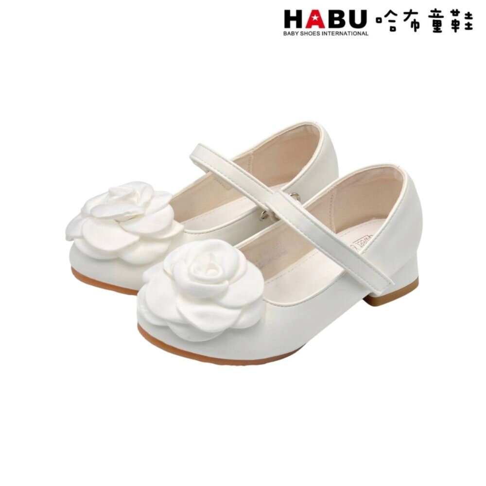 2316-WH-HABU哈布童鞋 公主鞋 娃娃鞋 跟鞋 玫瑰花 花朵 低跟鞋 花童鞋 舞會鞋 2316-WH