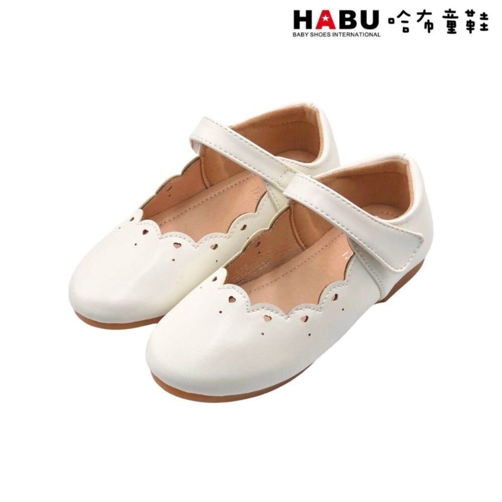 2318-WH-HABU哈布童鞋 童鞋 娃娃鞋 公主鞋 雕花皮鞋 花邊 素面 皮鞋 平底鞋 派對 宴會 2318-WH