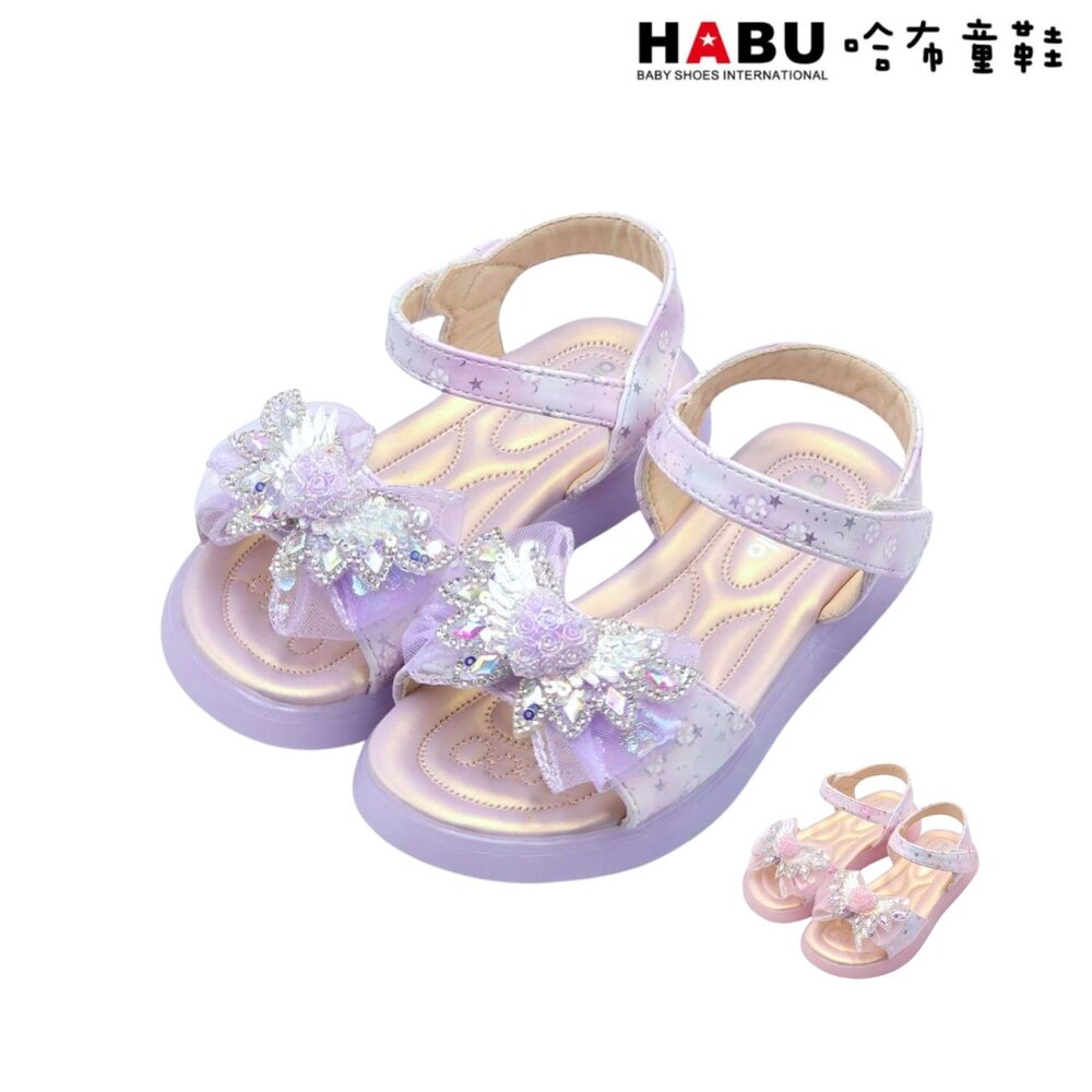 2320-PR-HABU哈布童鞋 涼鞋 心之羽翼 燈鞋 涼拖鞋 厚底 果凍膠底 華麗鑽石 魔鬼氈 夏季涼鞋 2320-PR