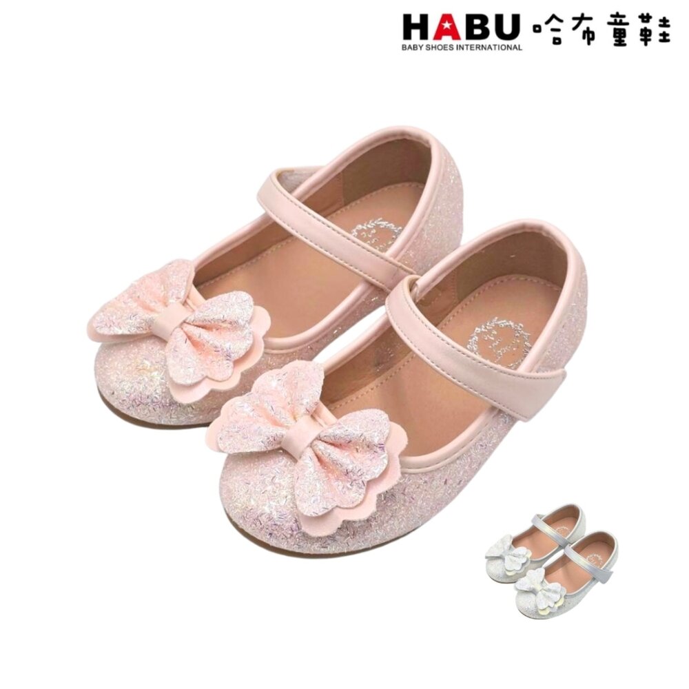 2338-PI-HABU哈布童鞋 公主鞋 娃娃鞋 花邊蝴蝶結 金蔥鞋面 平底鞋 花童鞋 舞會鞋 2338-PI｜哈布童鞋