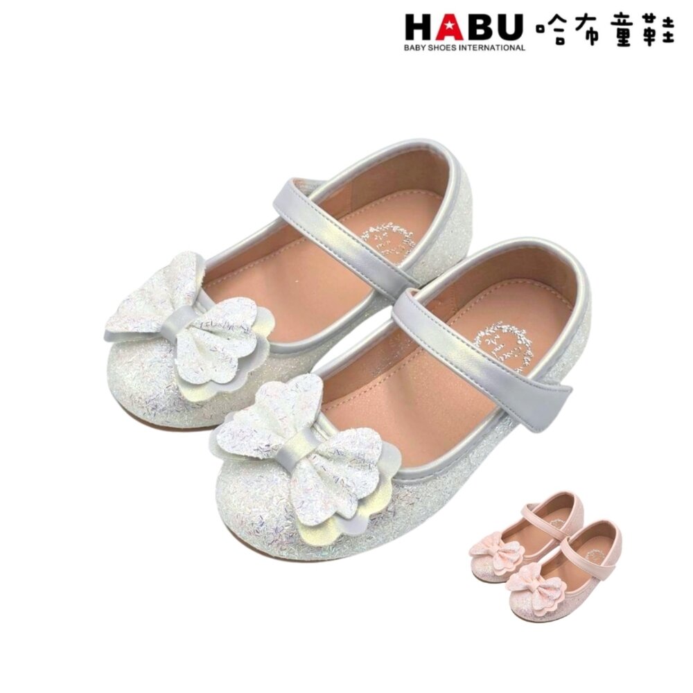 2338-SV-HABU哈布童鞋 公主鞋 娃娃鞋 花邊蝴蝶結 金蔥鞋面 平底鞋 花童鞋 舞會鞋 2338-SV｜哈布童鞋