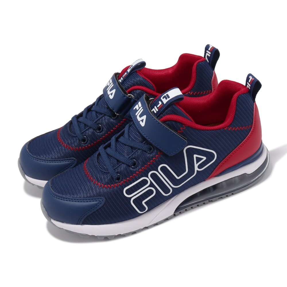 3-J401Y-321-FILA KIDS 斐樂 氣墊 魔鬼氈 運動鞋 休閒鞋 大童 藍 紅 3-J401Y-321