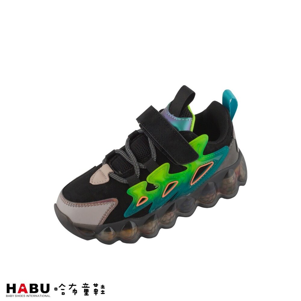 3111-BK-HABU哈布童鞋 氣墊專業 黑色運動鞋 果凍設計感 3111-BK
