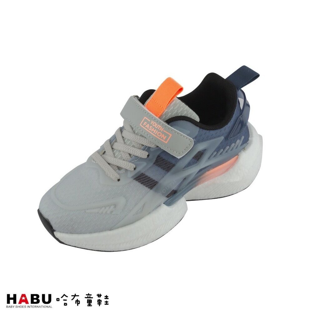 3113-GR-HABU哈布童鞋 專業兒童果凍設計感運動鞋 3113-GR 灰橘色