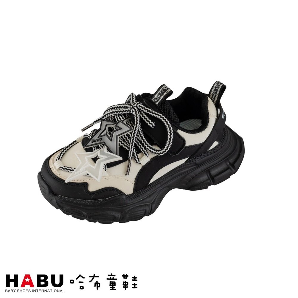 3147-BK-HABU哈布童鞋 立體星星 老爹鞋 運動鞋 黑色 3147-BK