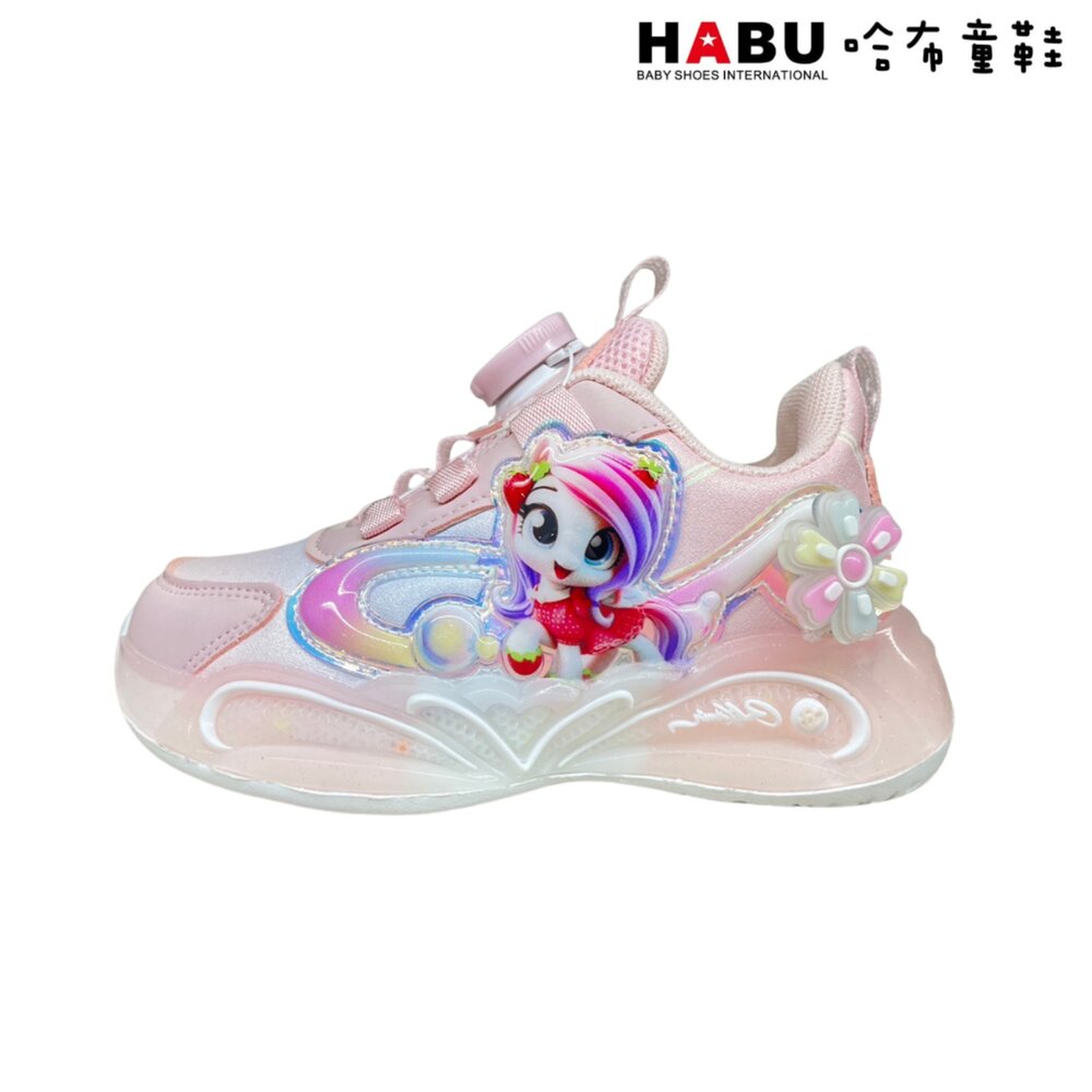炫彩 獨角獸 旋轉扣 電燈 運動鞋 粉 中童 3209-PI-圖片-2