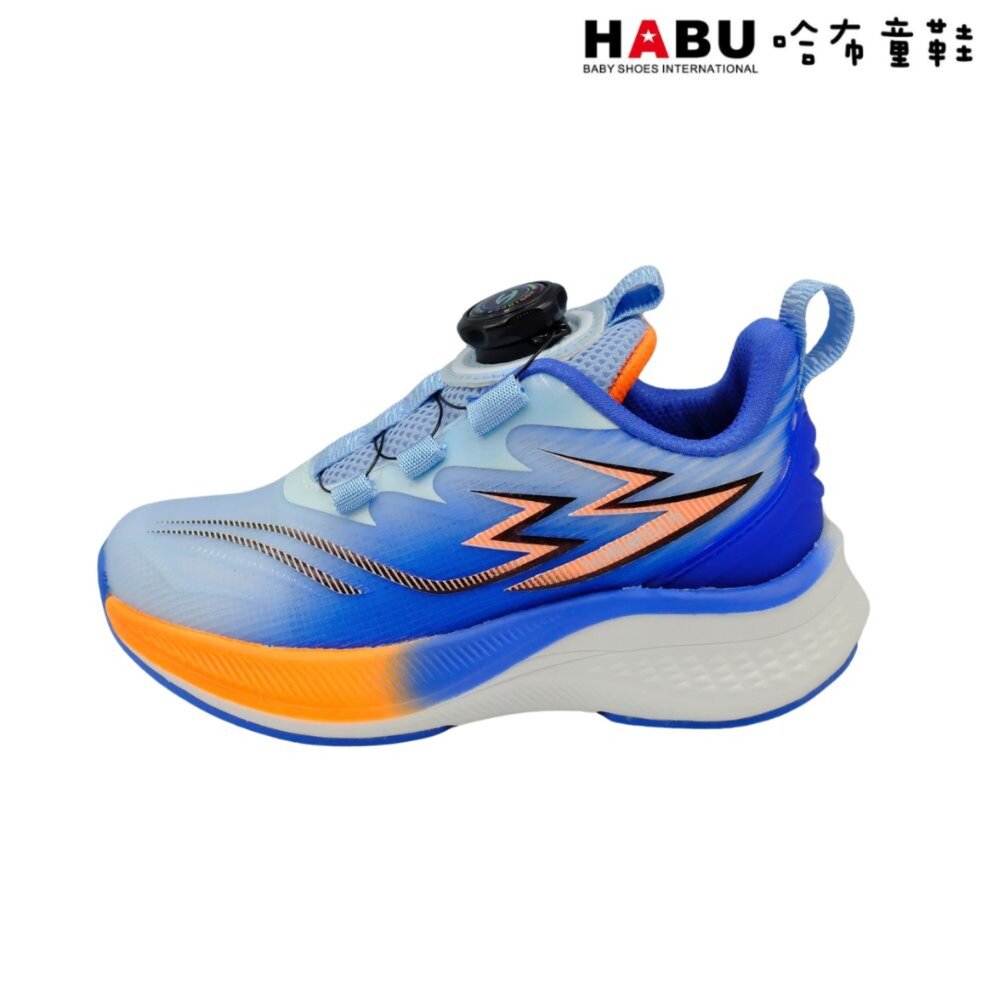 哈布童鞋 運動鞋 旋轉扣 免綁鞋帶 休閒鞋 球鞋 中童 童鞋 炫彩 橘 藍 3222-BL-圖片-1