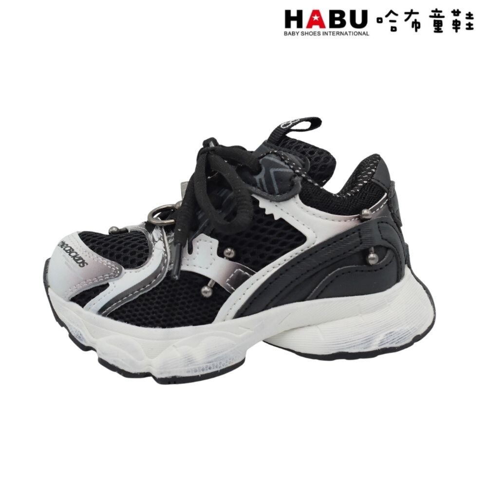 HABU 哈布童鞋 復古厚底 解構鞋 拼接邊條 帥氣銀飾 老爹鞋 透氣休閒鞋 3261-BK-圖片-1