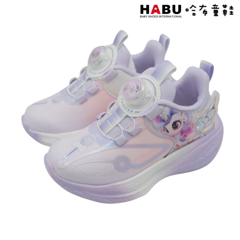 3268-PR-HABU 哈布童鞋 炫彩 獨角獸 彩虹小馬 旋轉扣 電燈 運動鞋 中童 童鞋 3268-PR