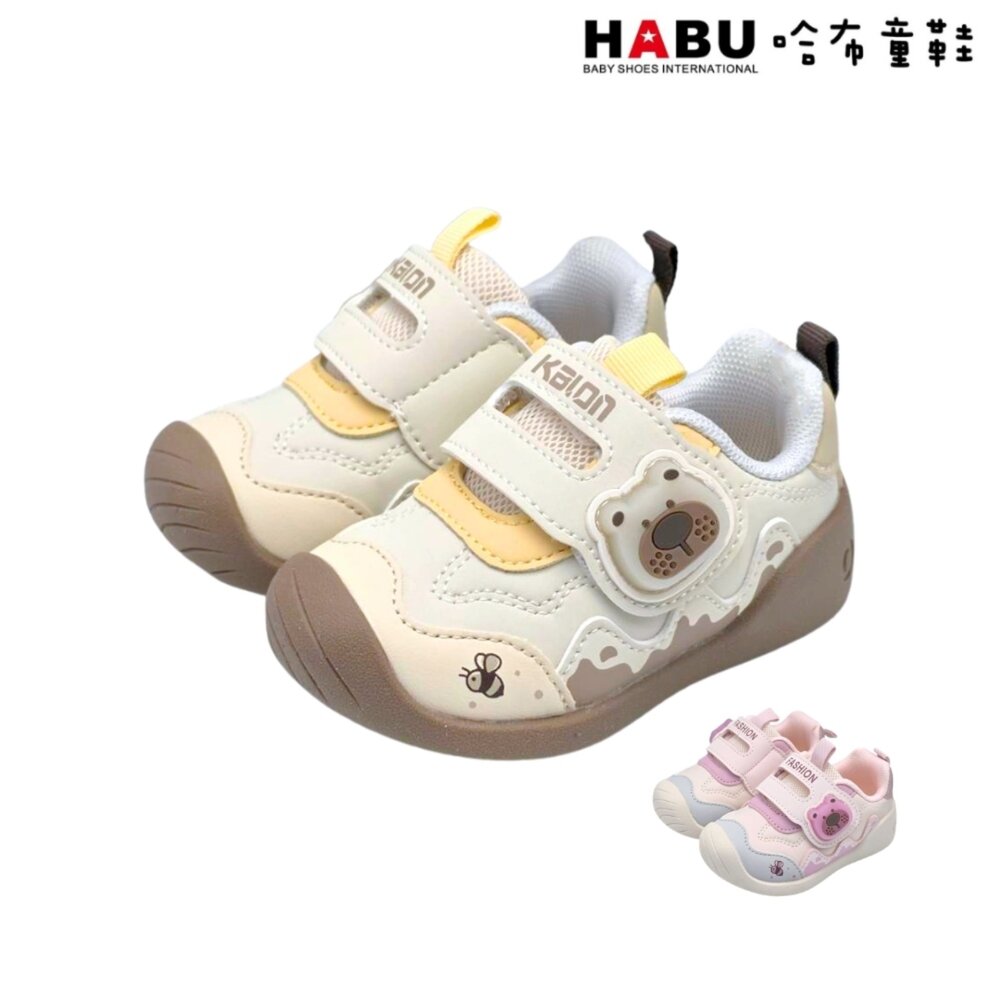 3389-BE-HABU 哈布童鞋 童鞋 可愛小熊燈鞋 燈鞋 包頭 學步鞋  運動鞋  魔鬼氈 免綁鞋帶 小童 3389-BE｜哈布童鞋