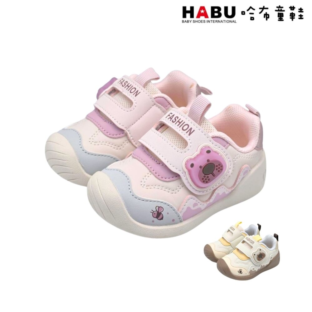 3389-PR-HABU 哈布童鞋 童鞋 可愛小熊燈鞋 燈鞋 包頭 學步鞋  運動鞋  魔鬼氈 免綁鞋帶 小童 3389-PR｜哈布童鞋