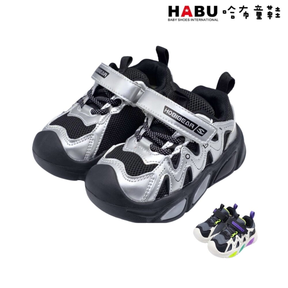 3396-BK-HABU 哈布童鞋 童鞋 燈鞋 運動鞋 休閒鞋 魔鬼氈 小童 中童 輕量 3396-BK｜哈布童鞋