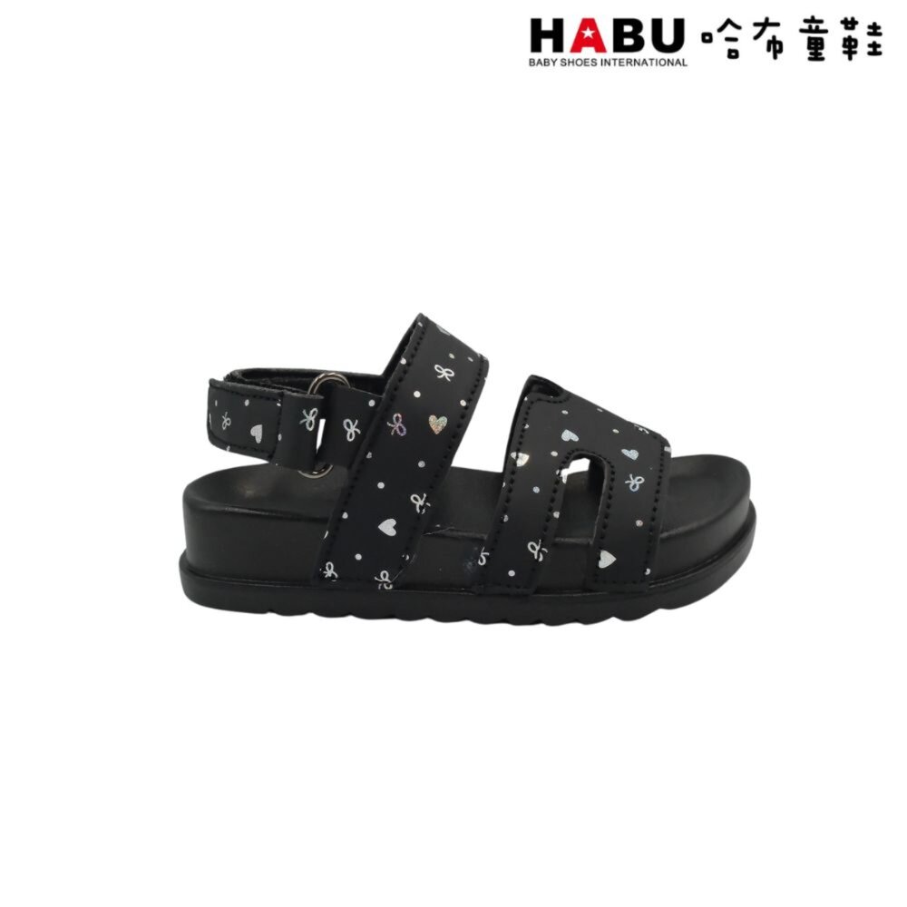 HABU哈布童鞋 寶寶段 學步鞋 嬰幼童 魔鬼氈 涼鞋 亮亮碎片 黑 4027-BK-圖片-2