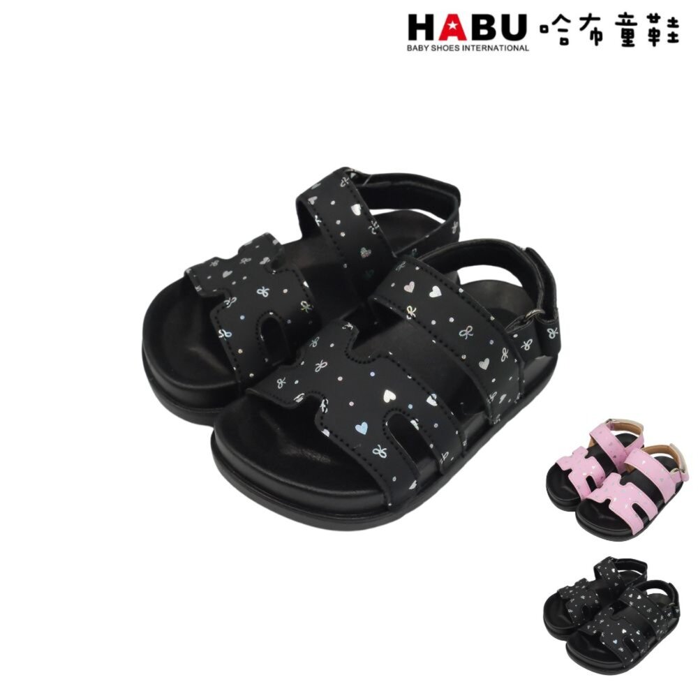 4027-BK-HABU哈布童鞋 寶寶段 學步鞋 嬰幼童 魔鬼氈 涼鞋 亮亮碎片 黑 4027-BK