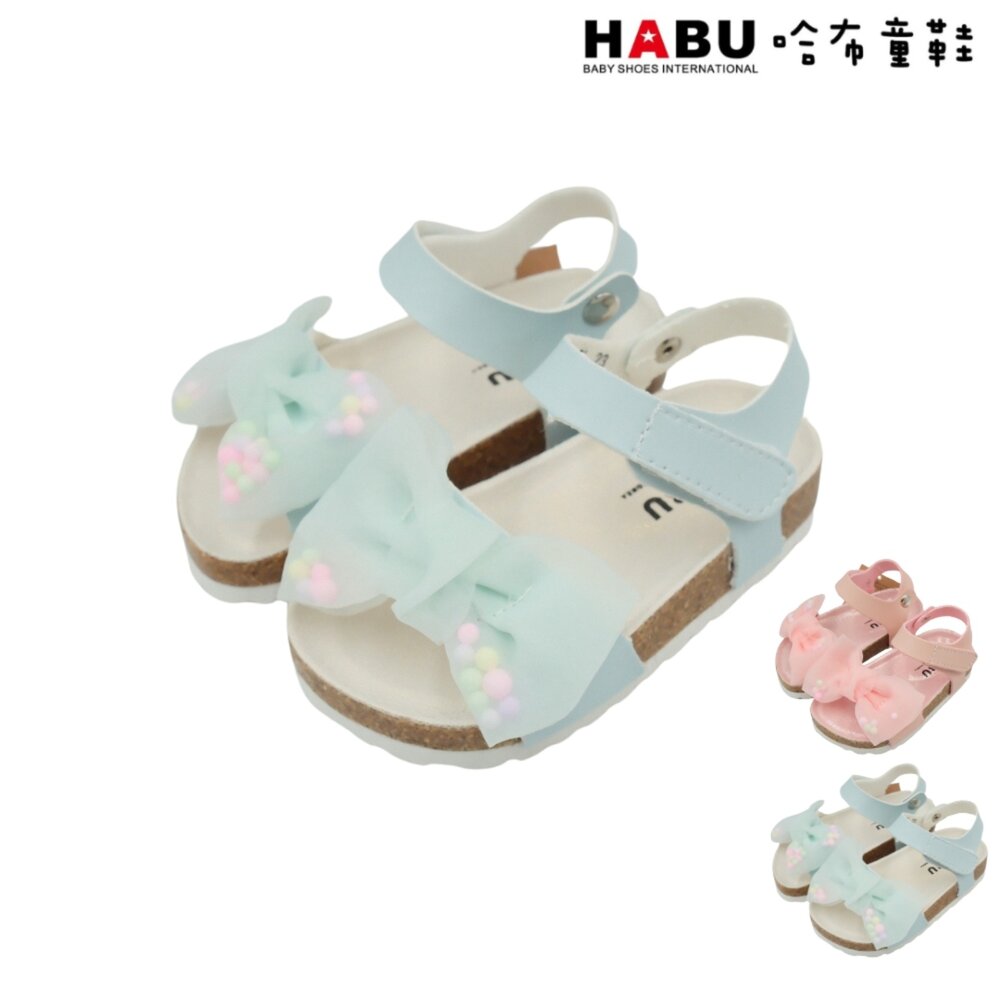 4033-BL-HABU哈布童鞋 寶寶段 學步鞋 嬰幼童 魔鬼氈 涼鞋 蝴蝶結 藍 4033-BL
