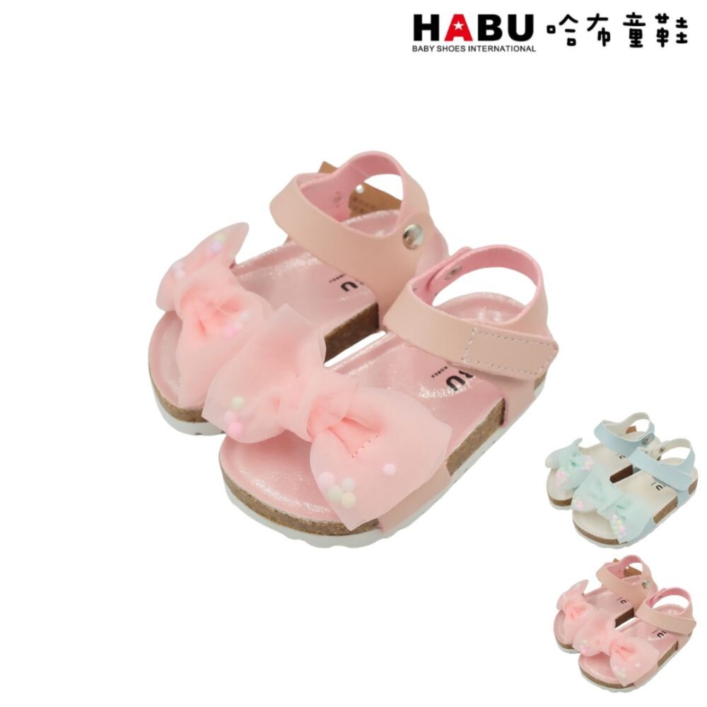 4033-PI-HABU哈布童鞋 寶寶段 學步鞋 嬰幼童 魔鬼氈 涼鞋 蝴蝶結 粉 4033-PI