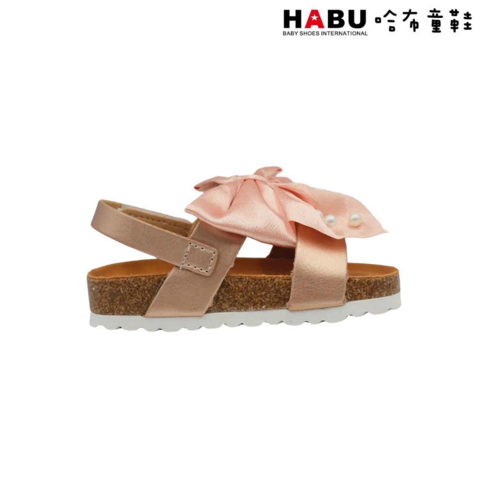 HABU哈布童鞋 夏日涼感 蝴蝶結珍珠 魔鬼氈 涼鞋 小童 中童4034-GD-圖片-1
