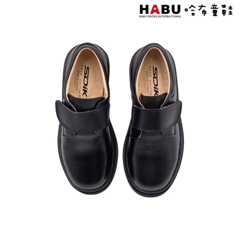 HABU 哈布童鞋 全真皮 學生皮鞋 皮鞋 男童皮鞋 霧面 厚底 樂福鞋 包鞋 學院風 魔鬼氈 5050-BK-圖片-2
