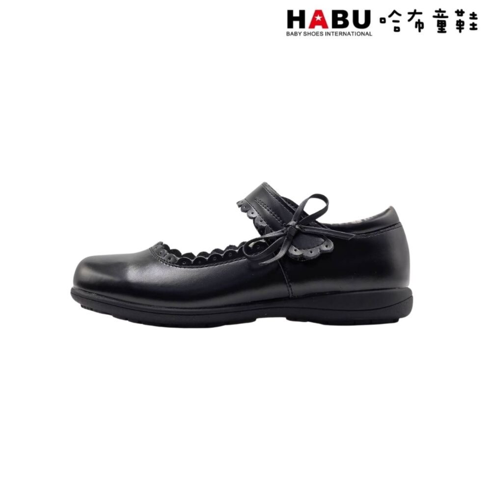 HABU 哈布童鞋 全真皮 學生皮鞋 皮鞋 瑪莉珍鞋 花邊 氣質蝴蝶結 霧面 包鞋 英倫 學院風 5055-BK-圖片-1