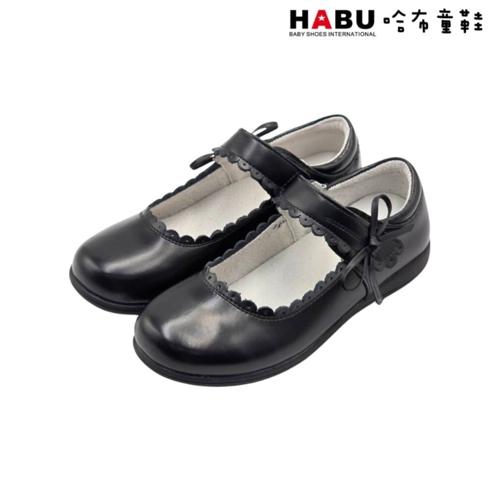 5055-BK-HABU 哈布童鞋 全真皮 學生皮鞋 皮鞋 瑪莉珍鞋 花邊 氣質蝴蝶結 霧面 包鞋 英倫 學院風 5055-BK