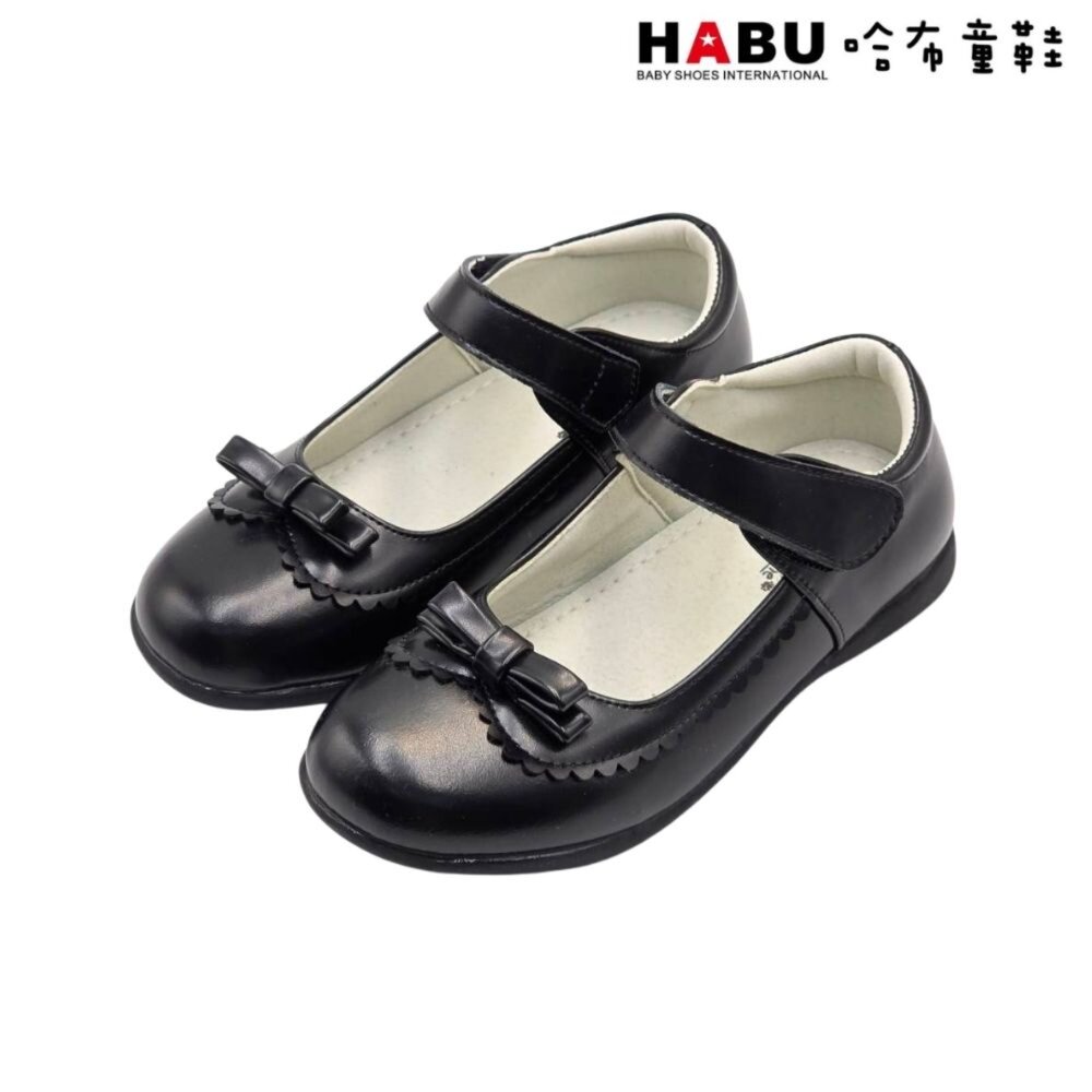 5056-BK-HABU 哈布童鞋 全真皮 學生皮鞋 皮鞋 瑪莉珍鞋 花邊 雙層蝴蝶結 霧面 包鞋 英倫 學院風 氣質 優雅 5056-